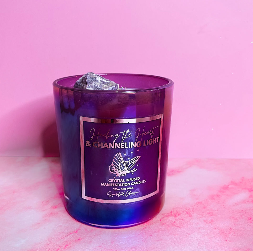 Healing the Heart and Channeling Light Crystal Infused Manifestation Candle