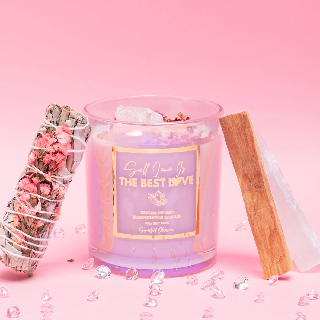 Self Love is the Best Love Crystal Infused Manifestation Candle & Clear the Air Cleanse Kit